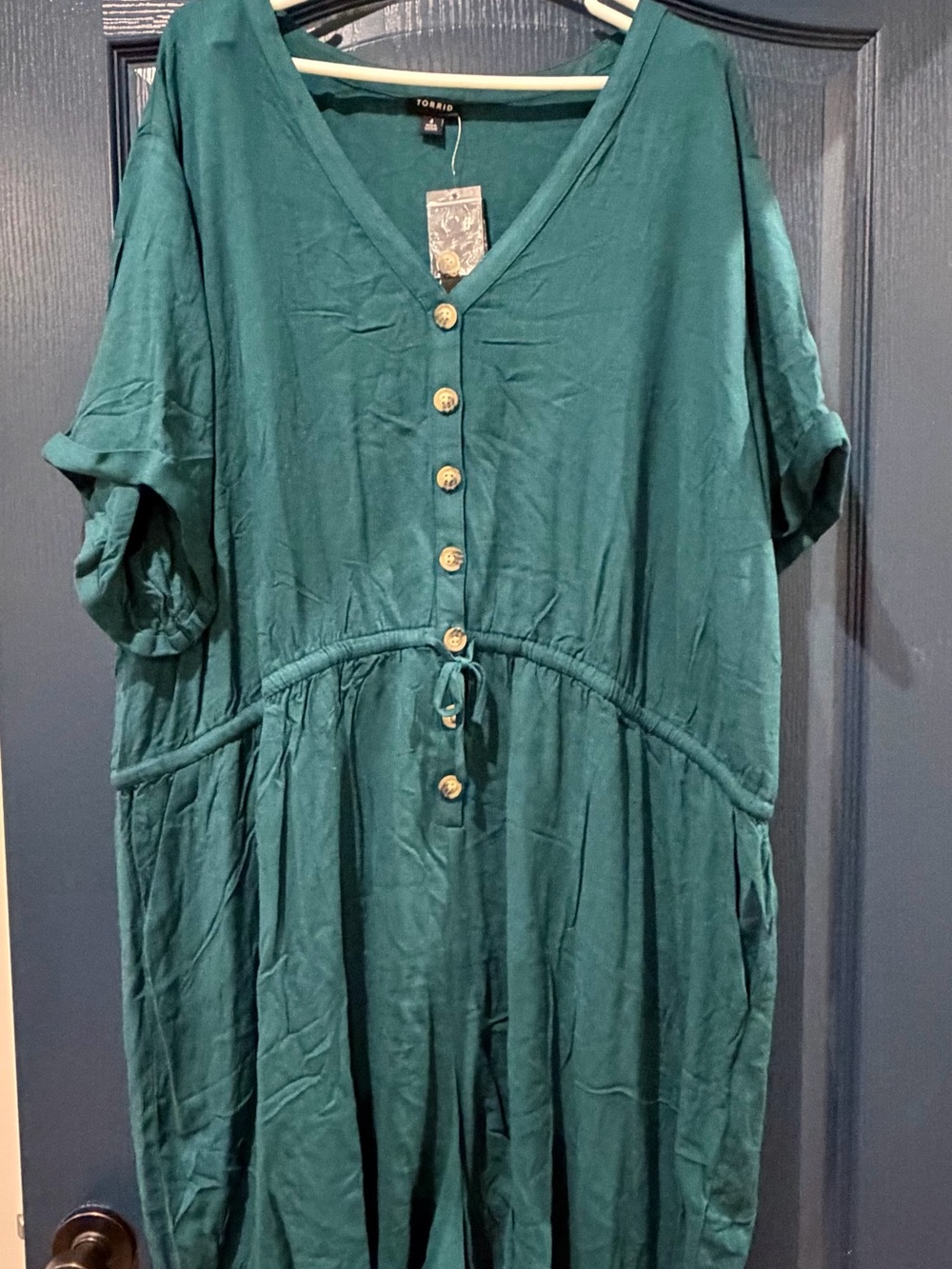 torrid Teal Button-Front V-Neck Drawstring Tunic (2)